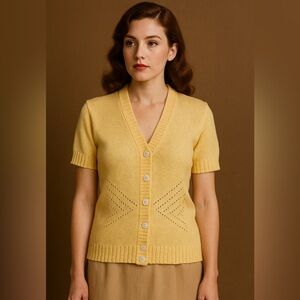 Vintage Dalton Knit Cardigan – Butter Yellow Short Sleeve | 60s 70s